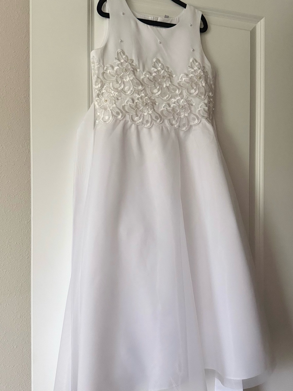 White Floral Embroidered Girls Dress